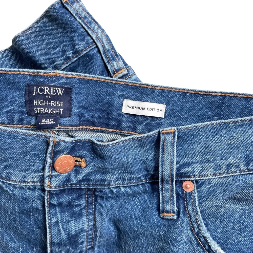 J Crew Factory Premium Edition High Rise Straight Leg Jeans Raw Hem Size 34P - Picture 5 of 9